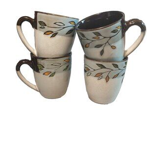 Pfaltzgraff Pastoral Leaves 4 Coffee Mugs Tea Cups Stoneware Preowned Gray